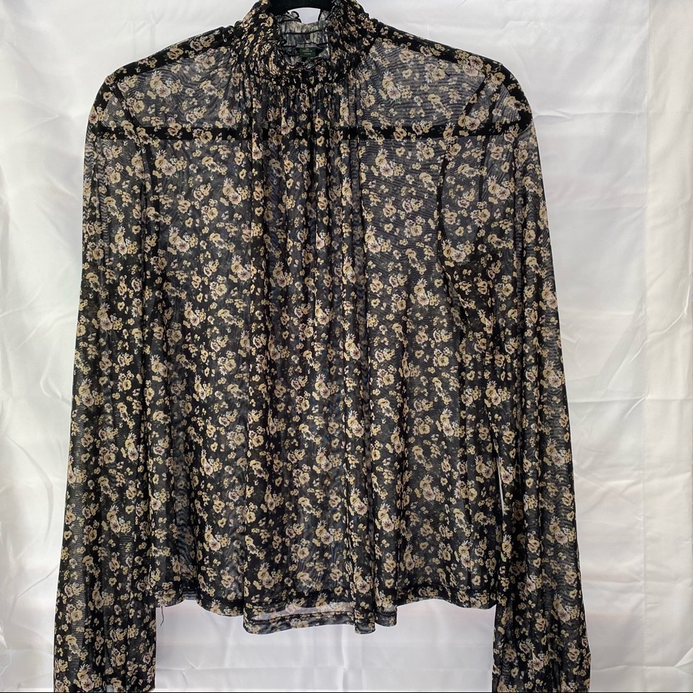 Sheer High Collar Floral Top
